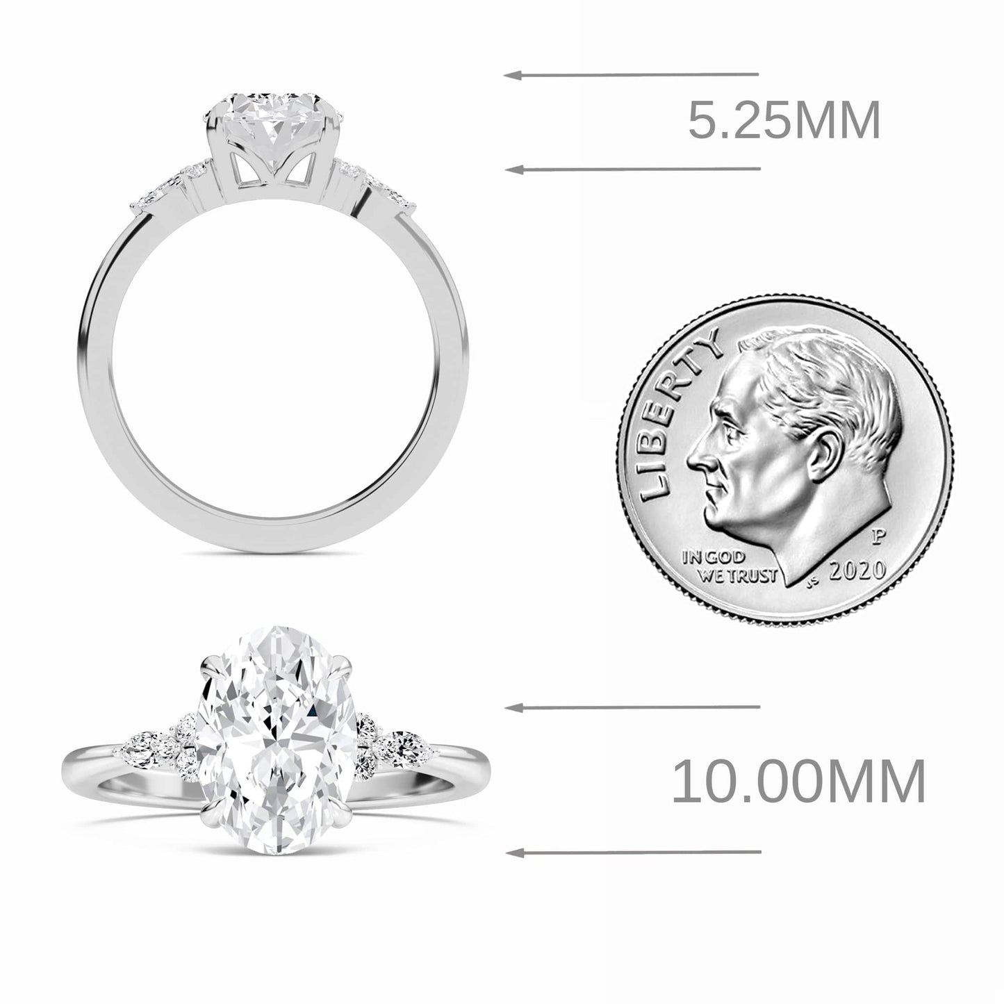 Oval Cluster Side Certified Lab Diamond Engagement Ring - Lacey