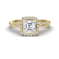 White Diamond Twisted Pave Shank Halo Engagement Ring - Yanmei