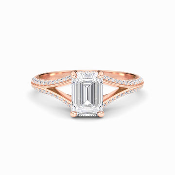 White Diamond Split Shank Pave Hidden Halo Engagement Ring - Hongmei