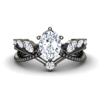 White Diamond  Leaf-Inspired Twisted Milgrain Band Engagement Ring - Shulan