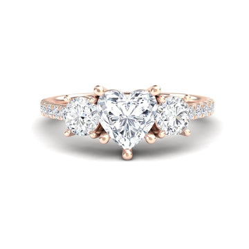 White Diamond Elegant Pave Band Three Stone Engagement Ring - Linda