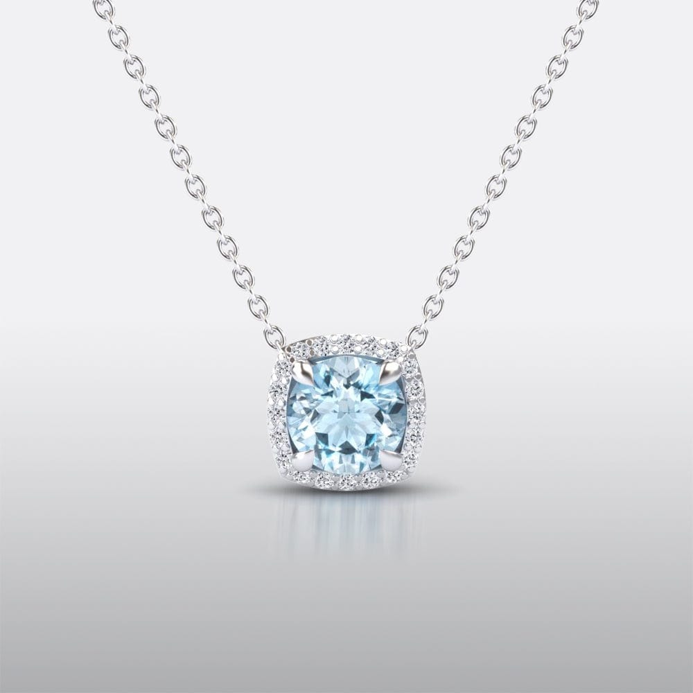 Aquamarine & Diamond Halo Necklace