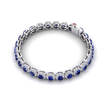 Lab Grown Blue Sapphire & Diamond Halo Tennis Bracelet - Isabella