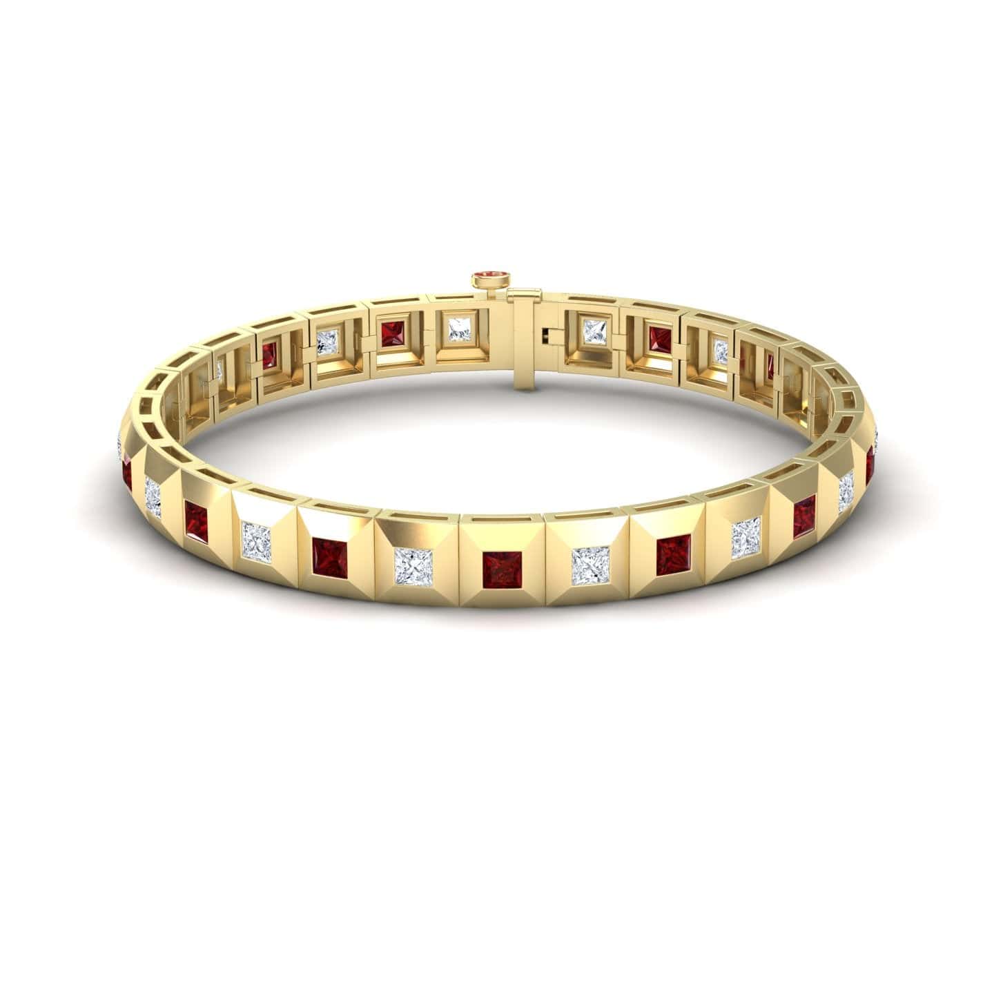 Ruby & Diamond Geometric Tennis Bracelet - Valerie