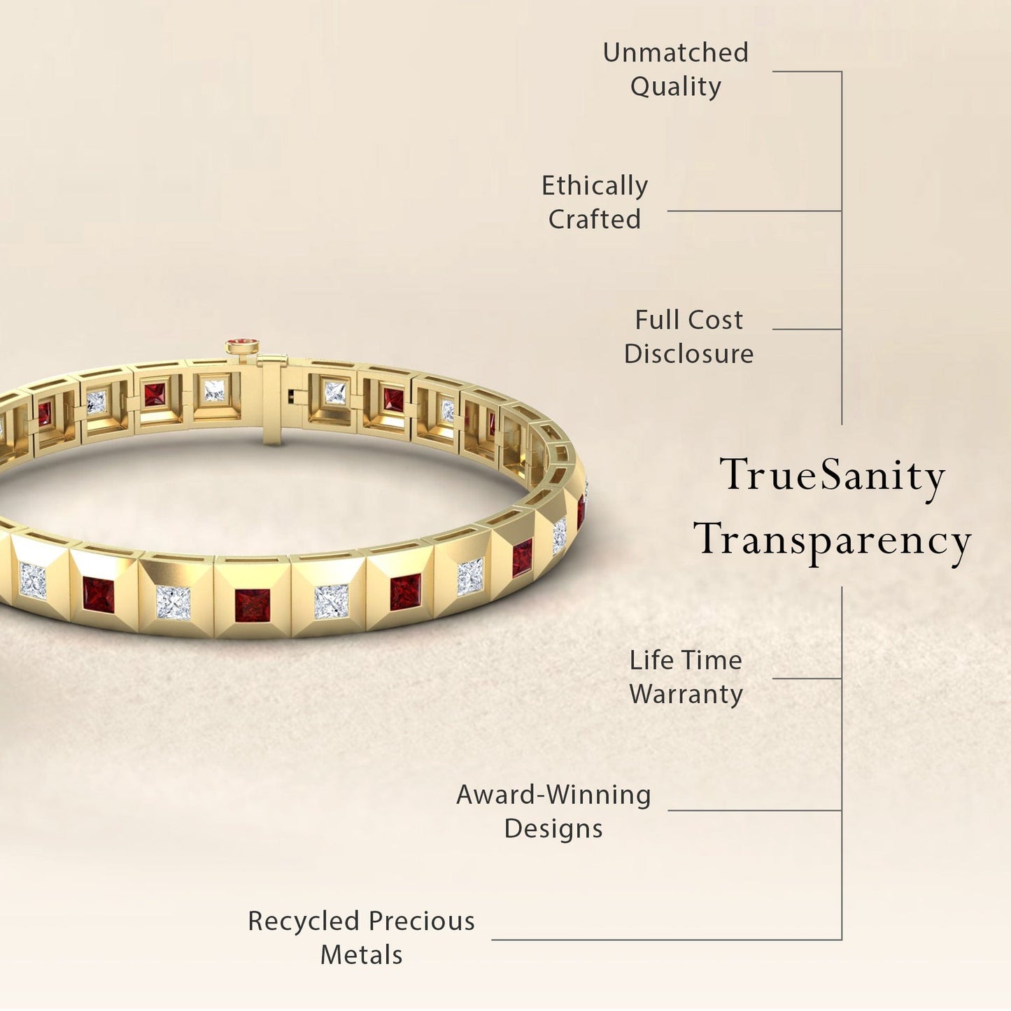 Ruby & Diamond Geometric Tennis Bracelet - Valerie