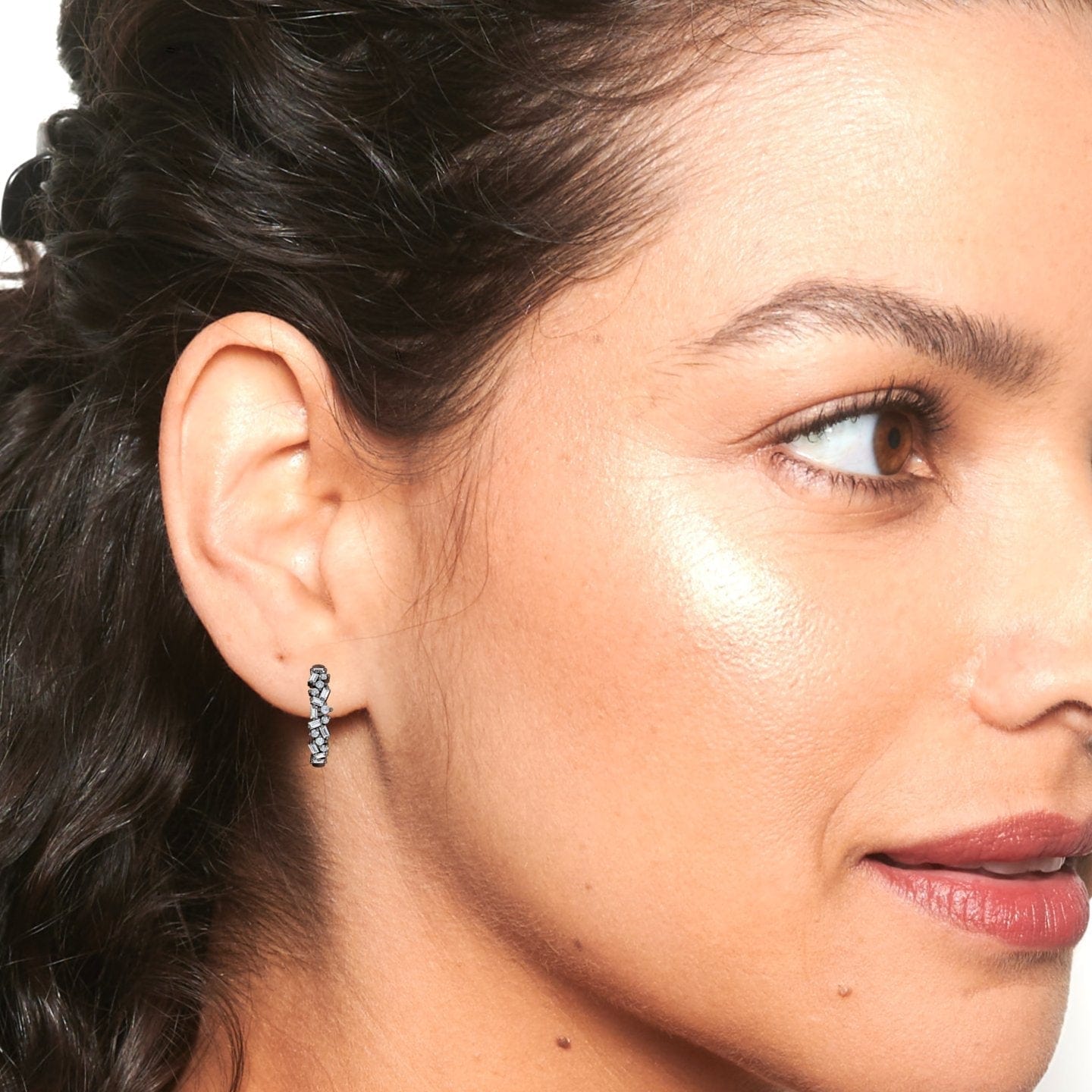 Diamond Cluster Hoop Earrings - Lin