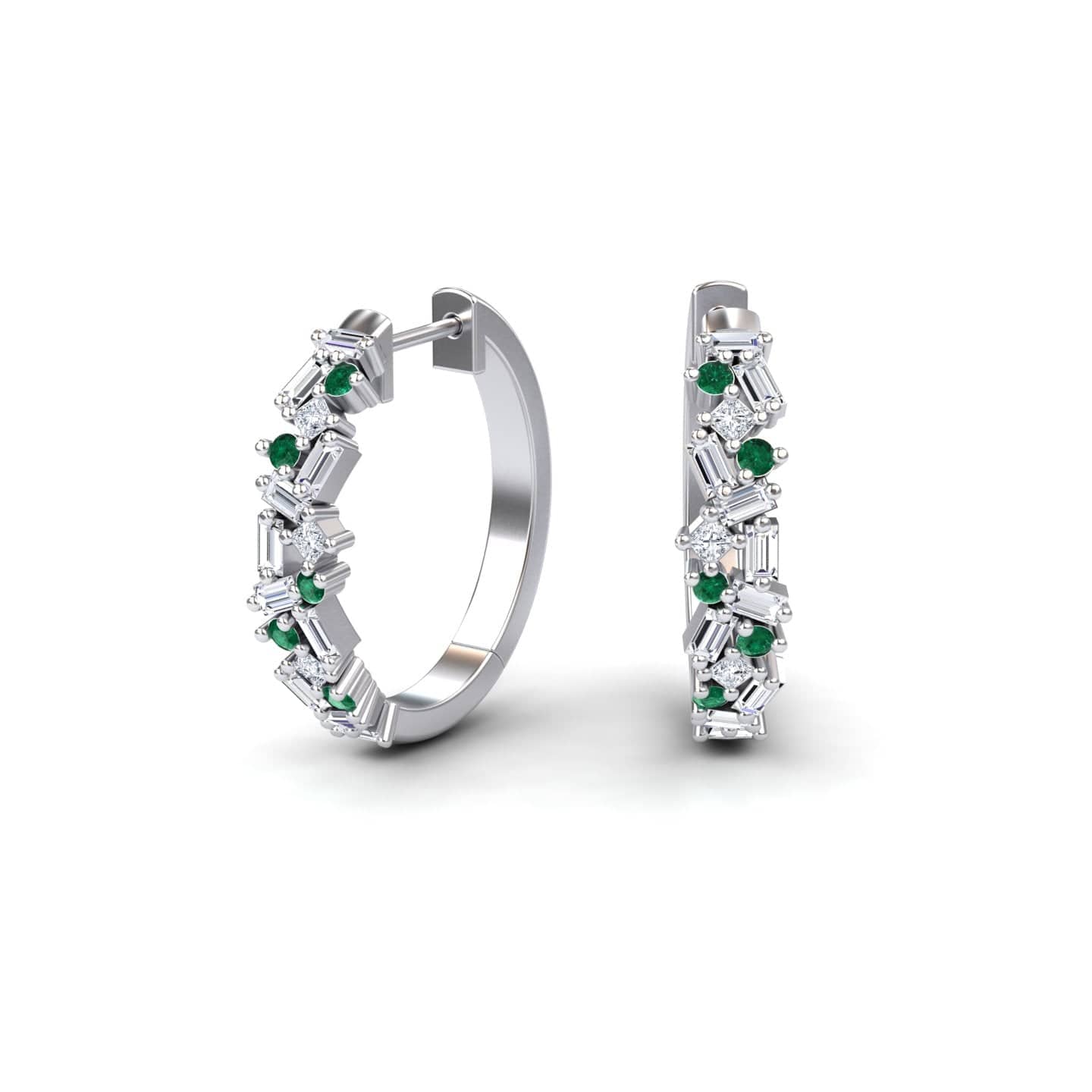 Emerald & Diamond Cluster Hoop Earrings - Lin