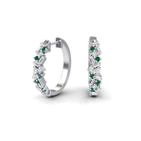 Emerald & Diamond Cluster Hoop Earrings - Lin