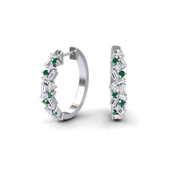 Emerald & Diamond Cluster Hoop Earrings - Lin
