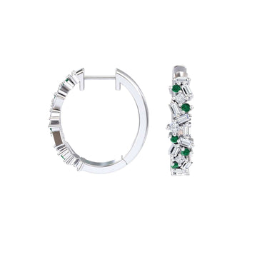 Emerald & Diamond Cluster Hoop Earrings - Lin