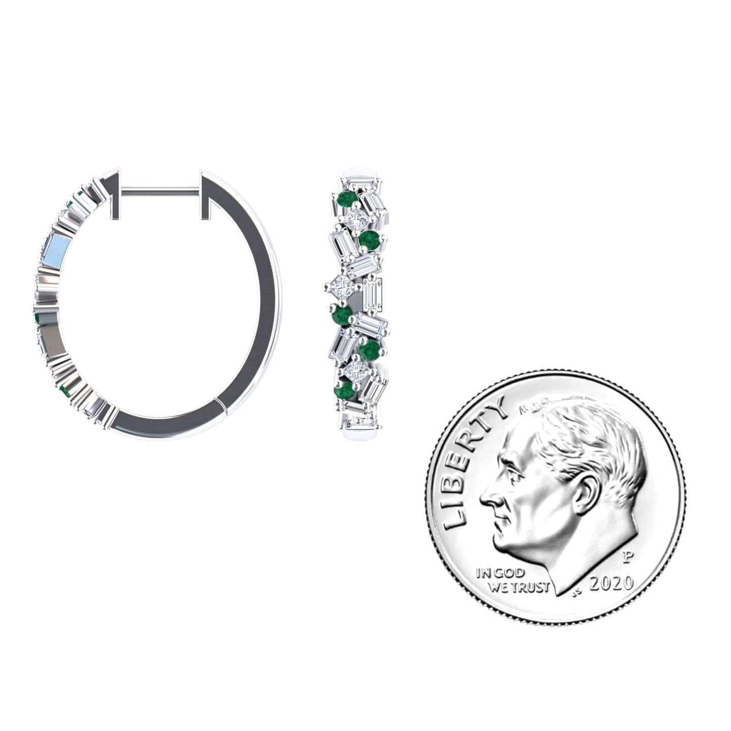 Emerald & Diamond Cluster Hoop Earrings - Lin