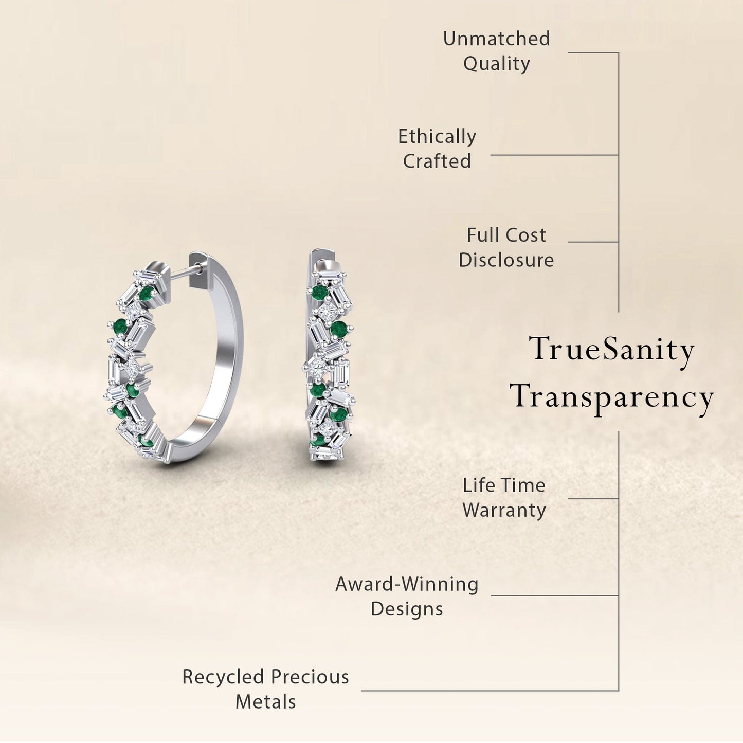 Emerald & Diamond Cluster Hoop Earrings - Lin
