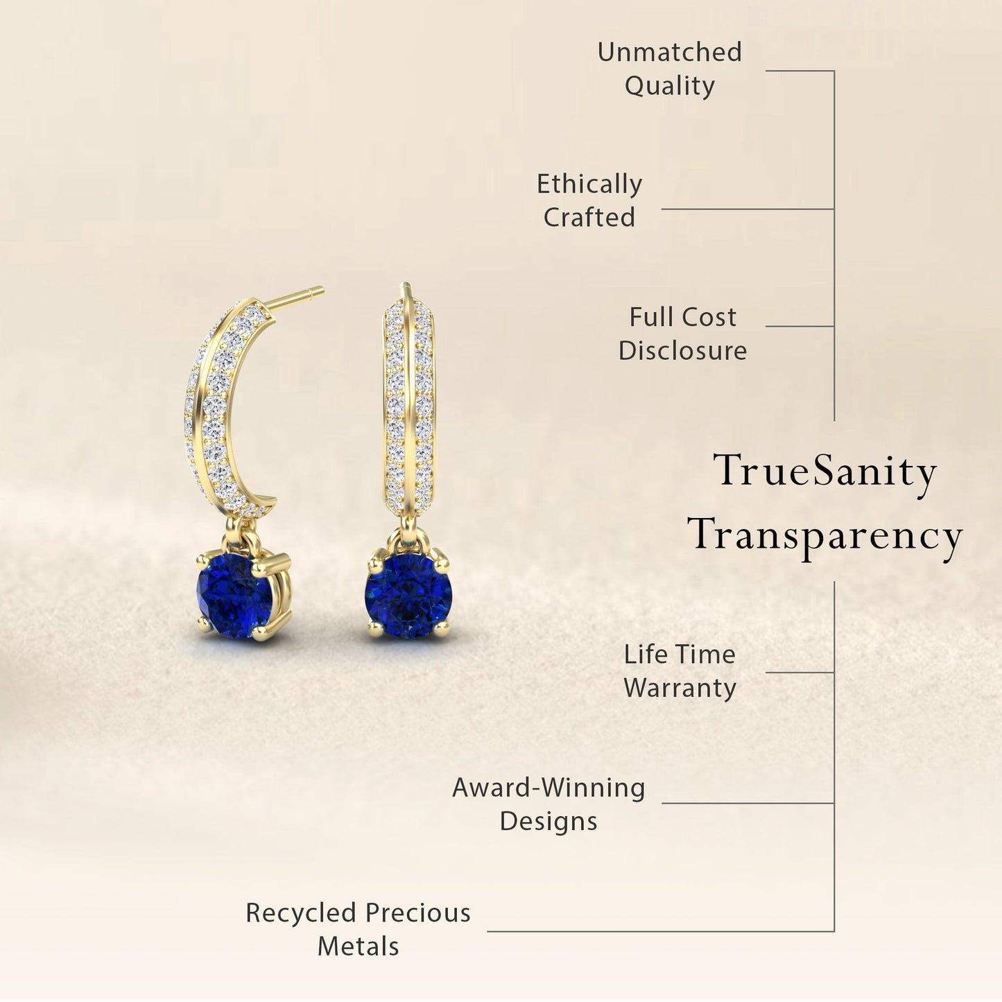 Blue Sapphire & Diamond Pave Drop Hoop Earrings - Serena