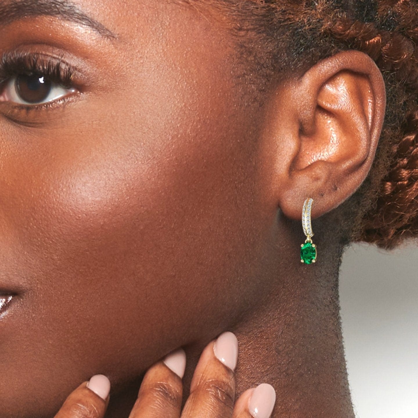 Emerald & Diamond Huggie Drop Earrings - Serena