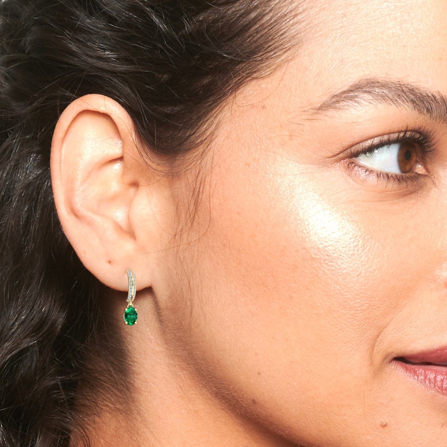Emerald & Diamond Huggie Drop Earrings - Serena