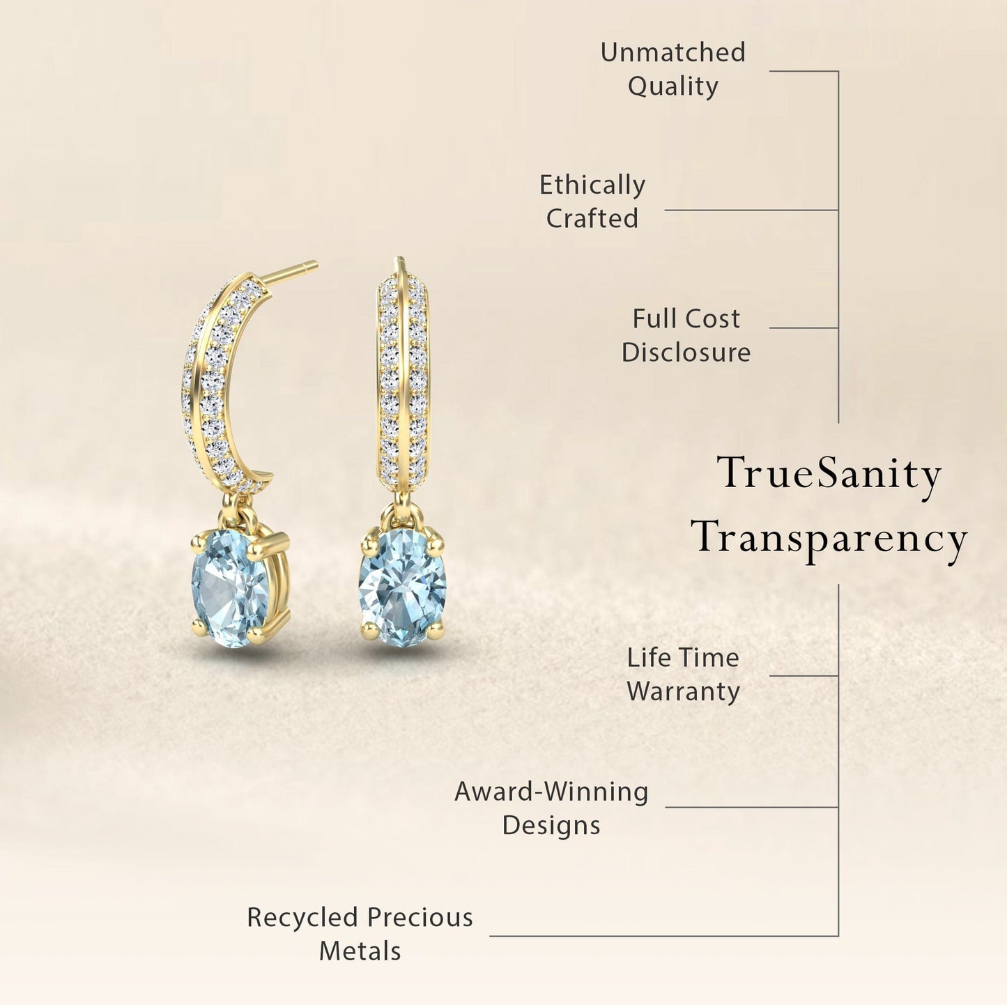 Aquamarine & Diamond Huggie Drop Earrings - Serena
