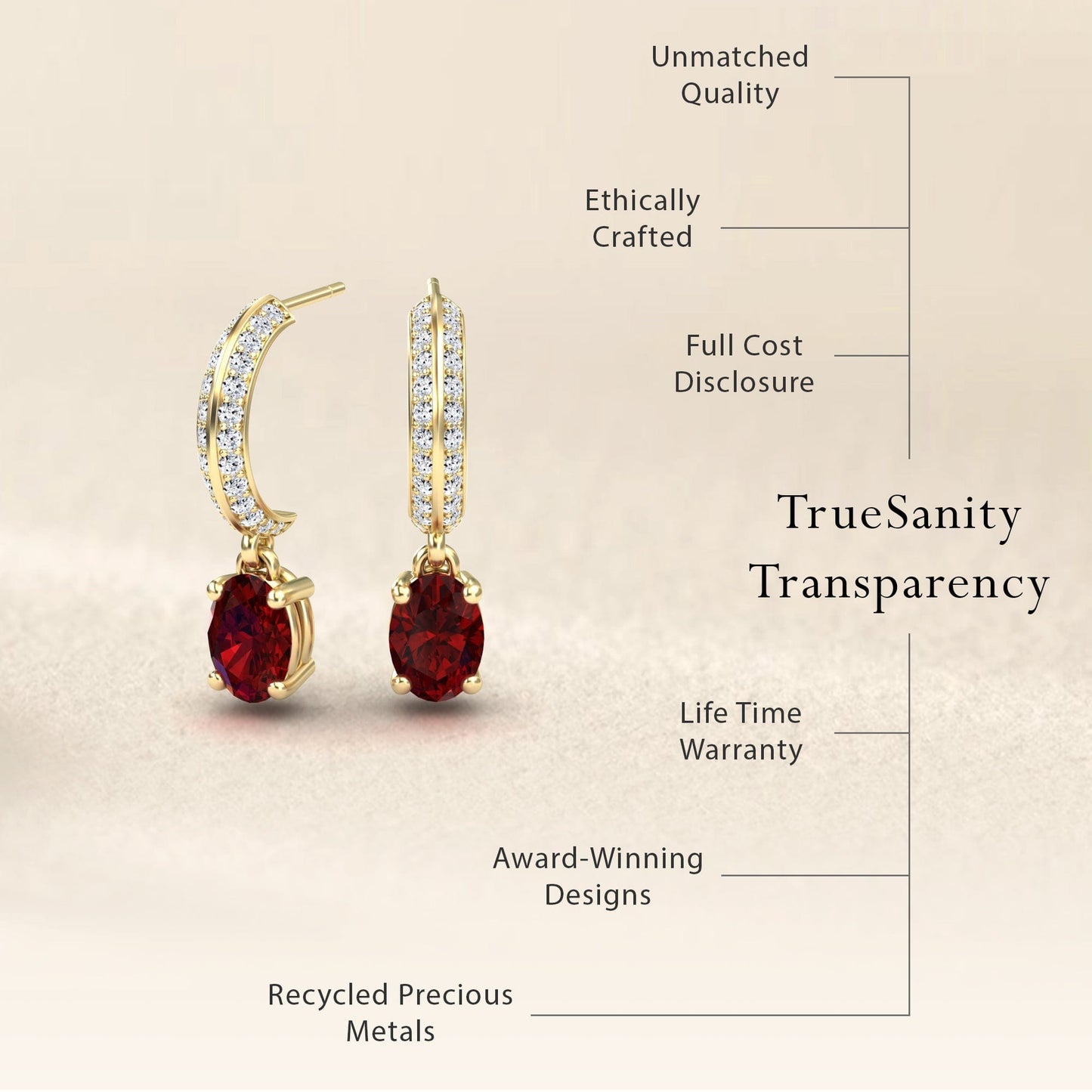 Ruby & Diamond Huggie Drop Earrings - Serena