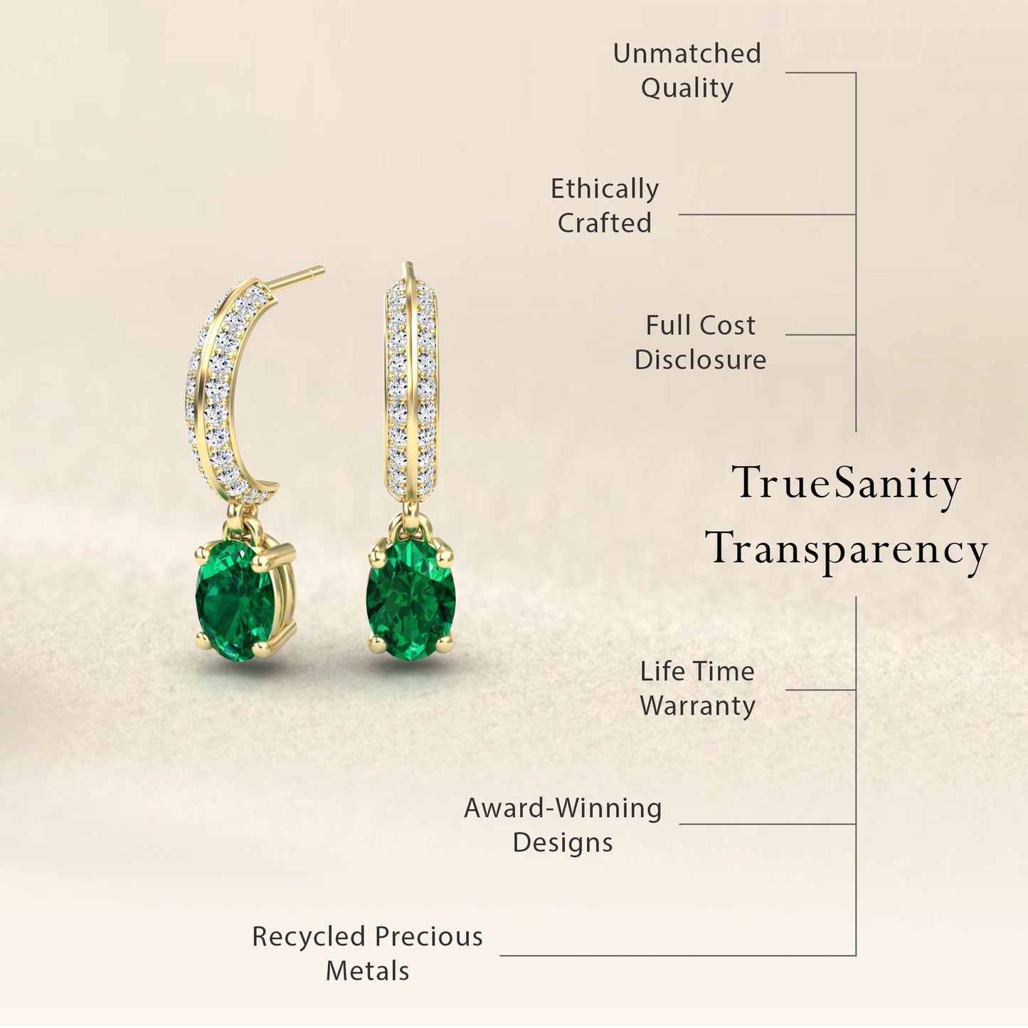 Emerald & Diamond Huggie Drop Earrings - Serena