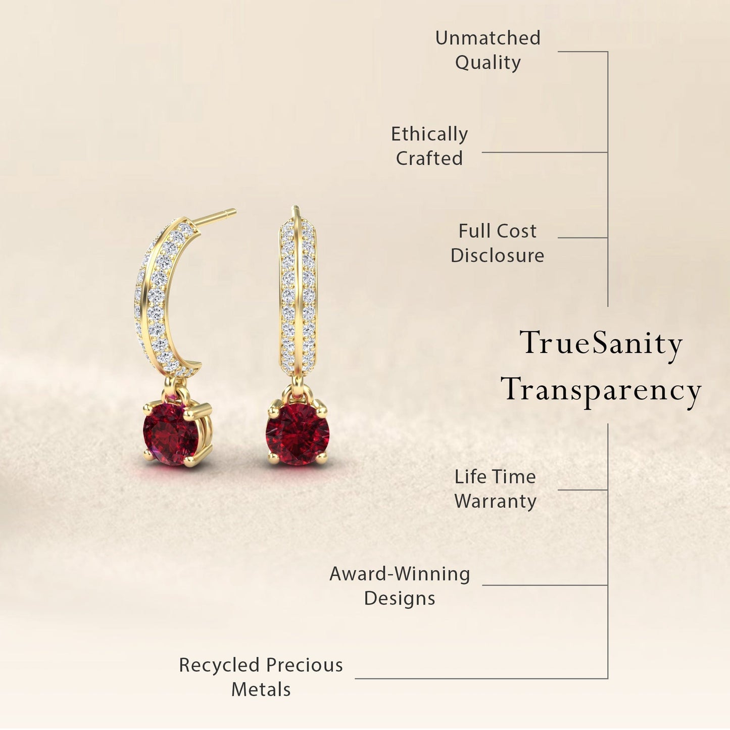 Ruby & Diamond Pave Drop Hoop Earrings - Serena