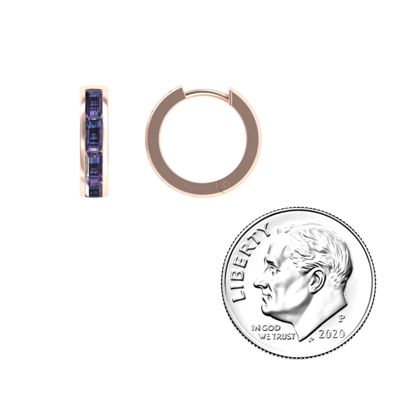 Lab Grown Alexandrite Channel-Set Baguette Hoop Earrings - Vera