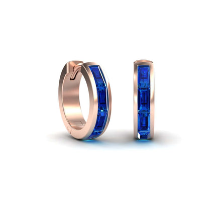 Blue Sapphire Channel-Set Baguette Hoop Earrings - Vera