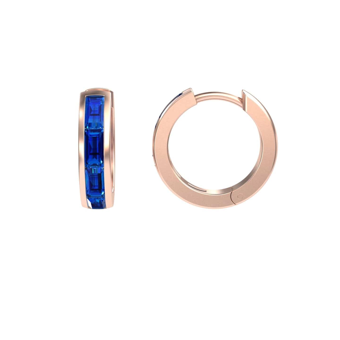Blue Sapphire Channel-Set Baguette Hoop Earrings - Vera