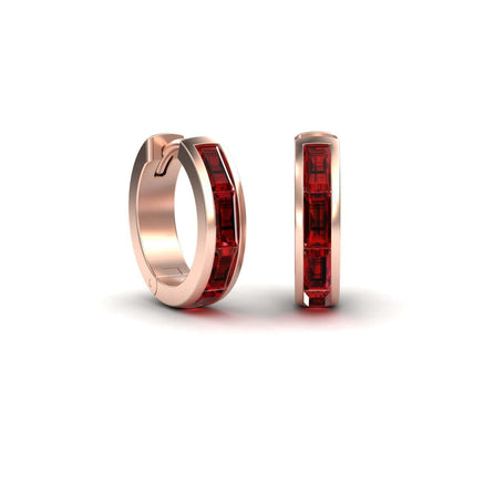 Ruby Channel-Set Baguette Hoop Earrings - Vera