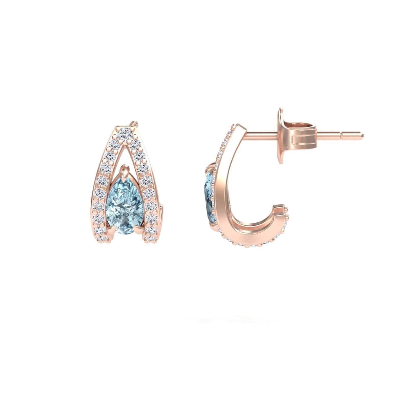 Aquamarine & Diamond Halo Huggie Earrings - Zahra