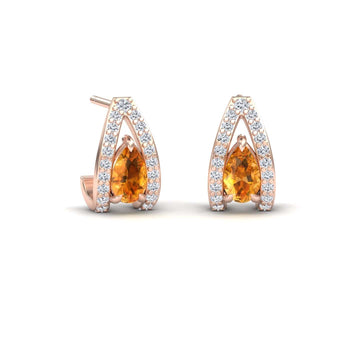 Citrine & Diamond Halo Huggie Earrings - Zahra