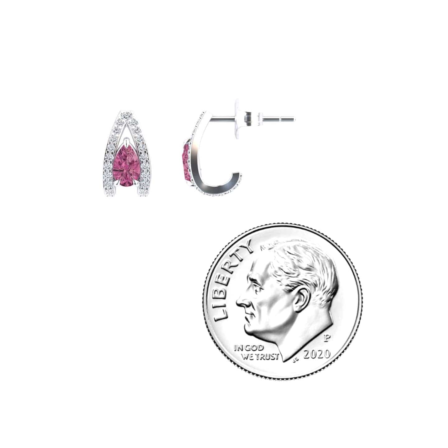 Pink Tourmaline & Diamond Halo Huggie Earrings - Zahra