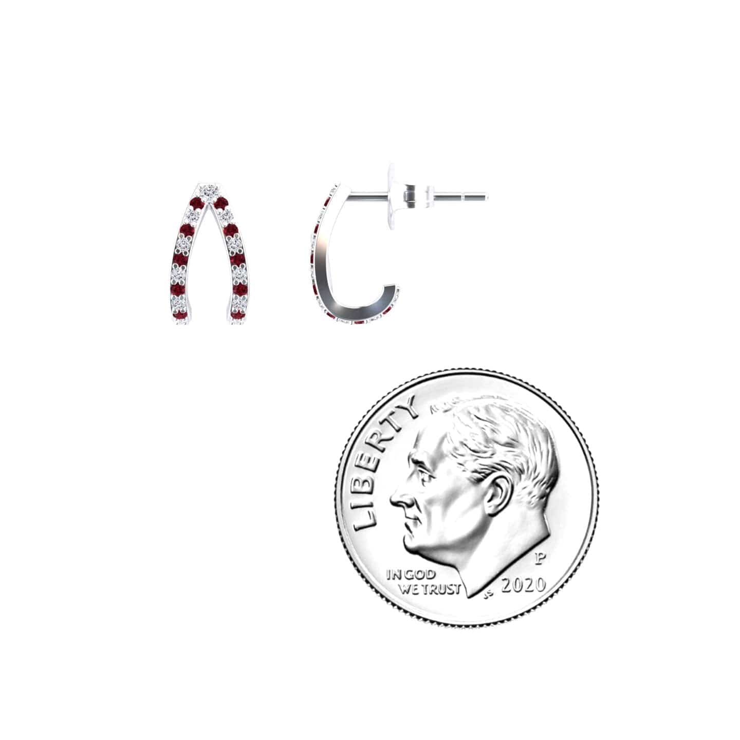 Ruby & Diamond V-Shaped Hoop Earrings - Anju