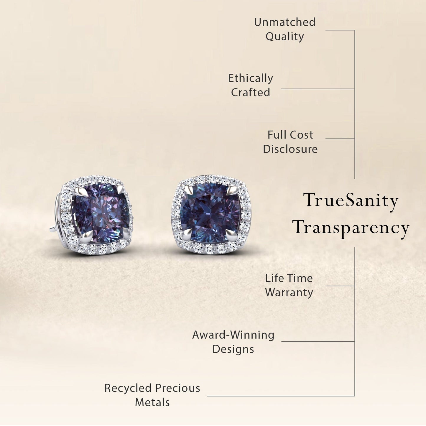 Lab Grown Alexandrite & Diamond Halo Earrings - Callie