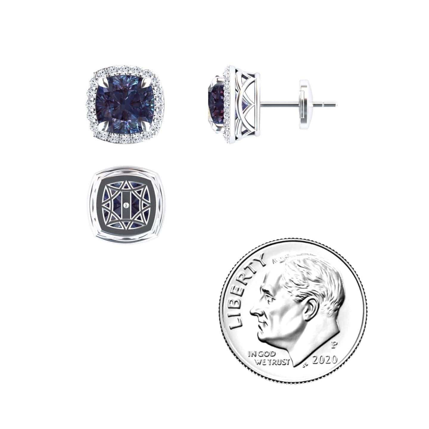 Lab Grown Alexandrite & Diamond Halo Earrings - Callie