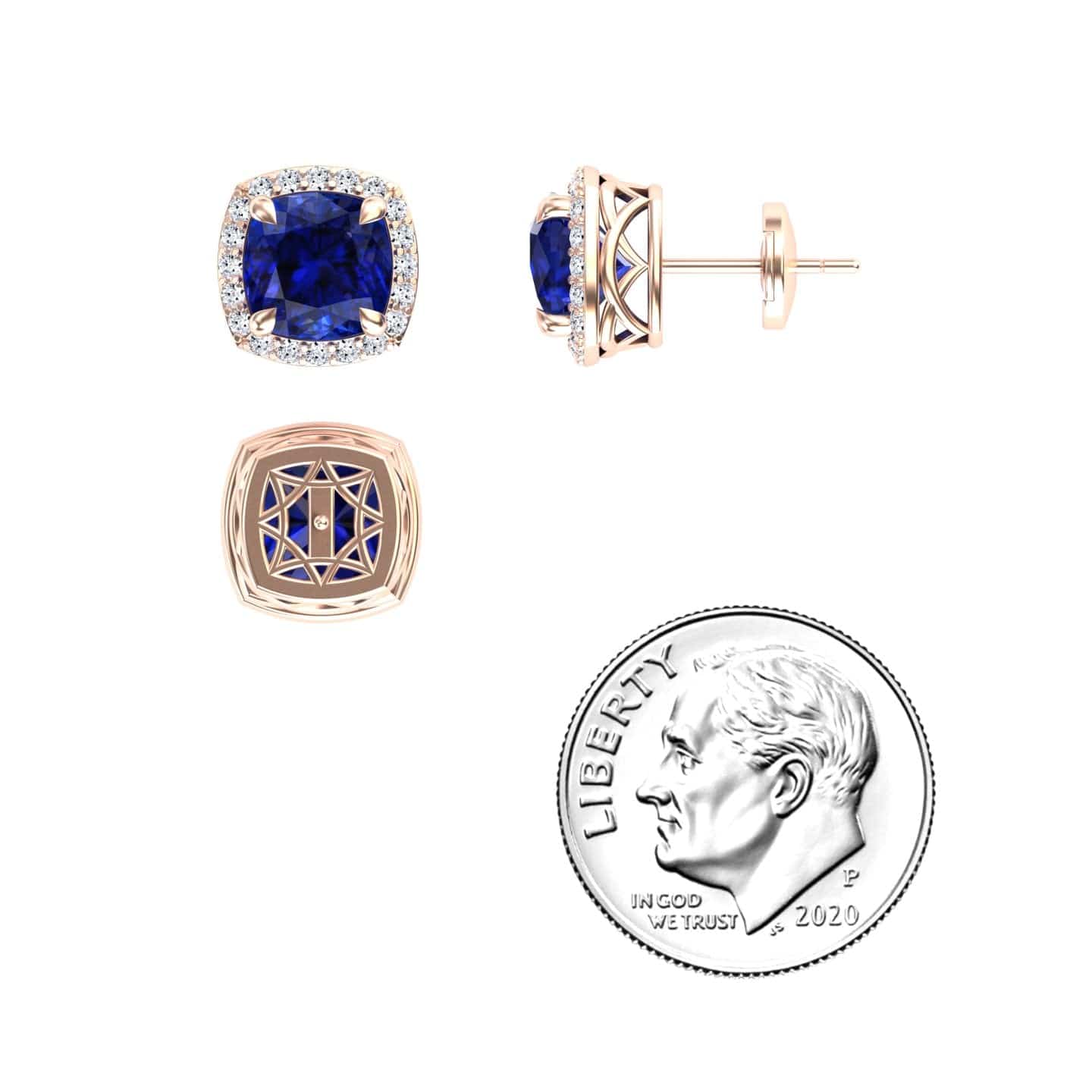 Lab Grown Blue Sapphire & Diamond Halo Earrings - Callie