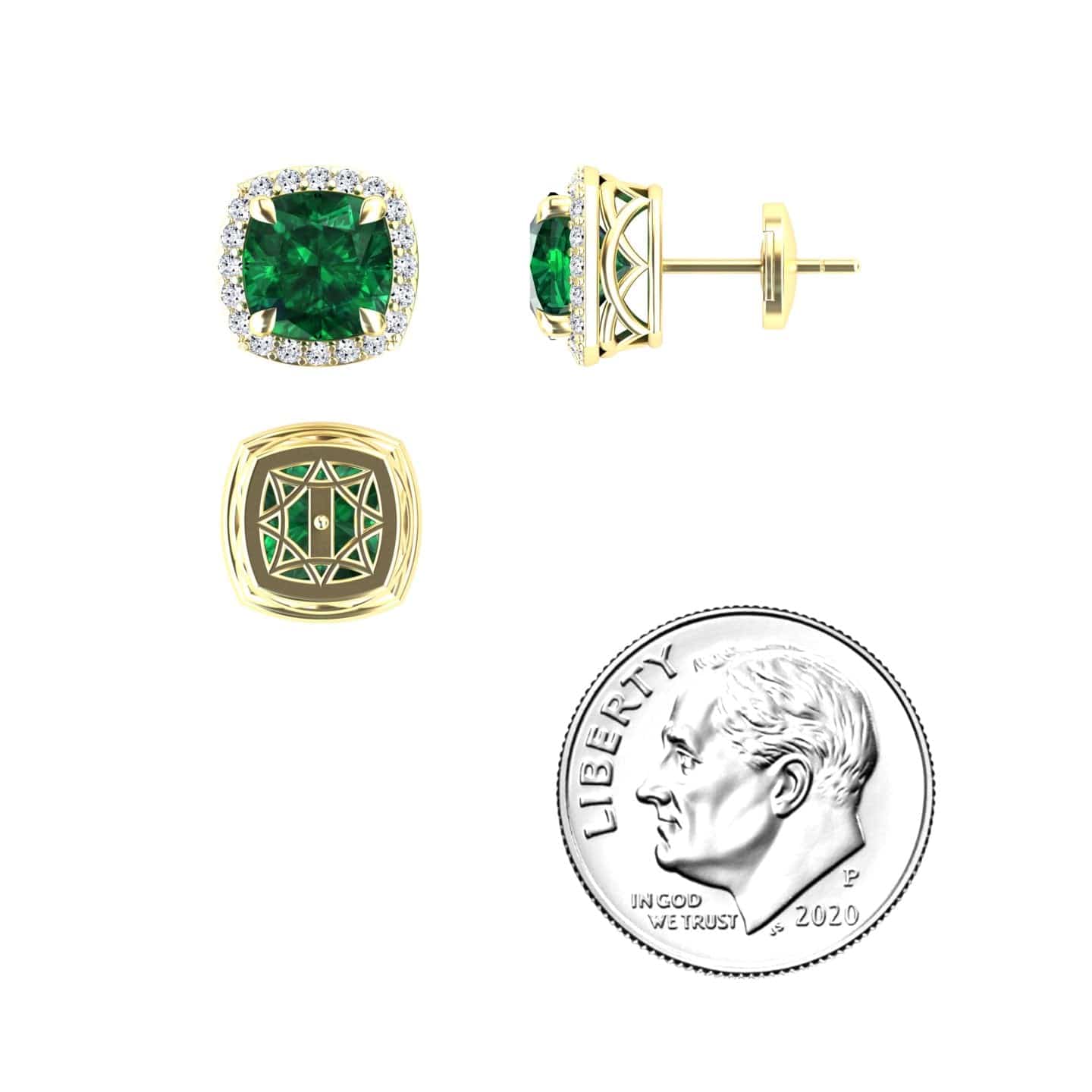 Lab Grown Emerald & Diamond Halo Earrings - Callie