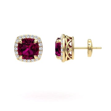 Rhodolite Garnet & Diamond Halo Earrings - Callie
