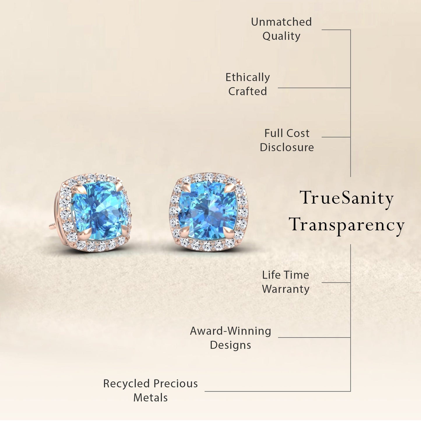 Swiss Blue Topaz & Diamond Halo Earrings - Callie