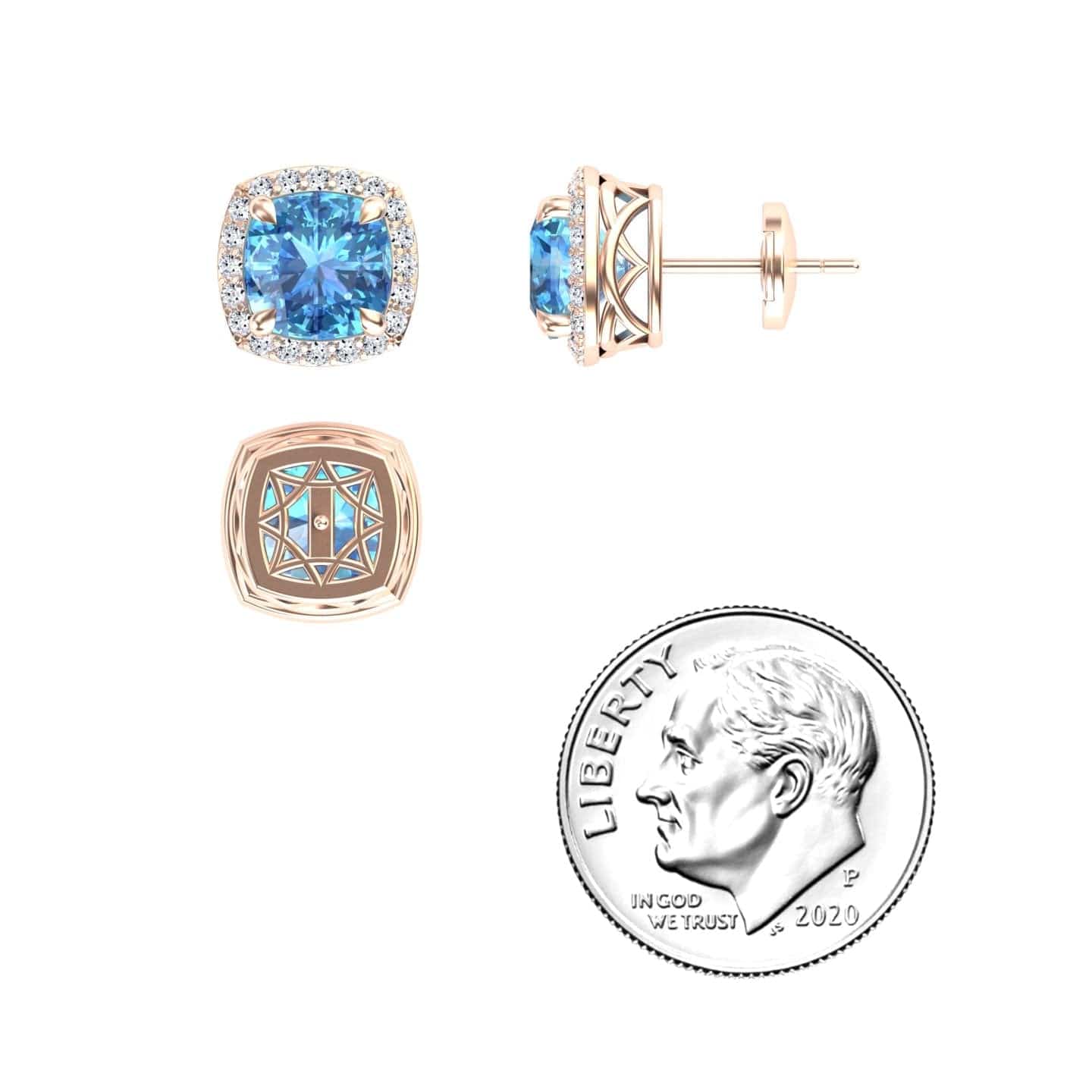 Swiss Blue Topaz & Diamond Halo Earrings - Callie