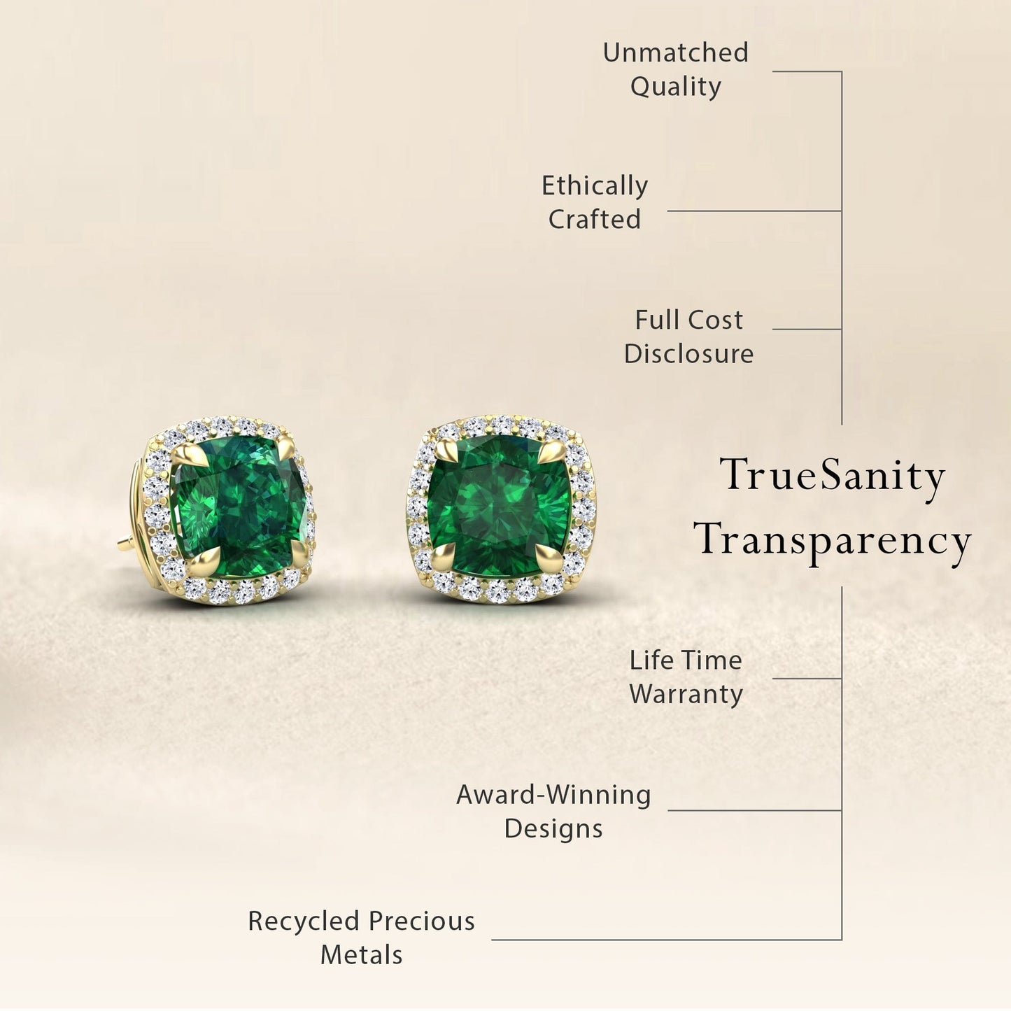 Lab Grown Emerald & Diamond Halo Earrings - Callie