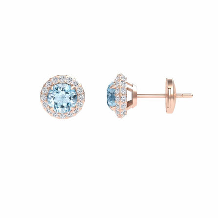 Aquamarine & Diamond Halo Earrings - Jing