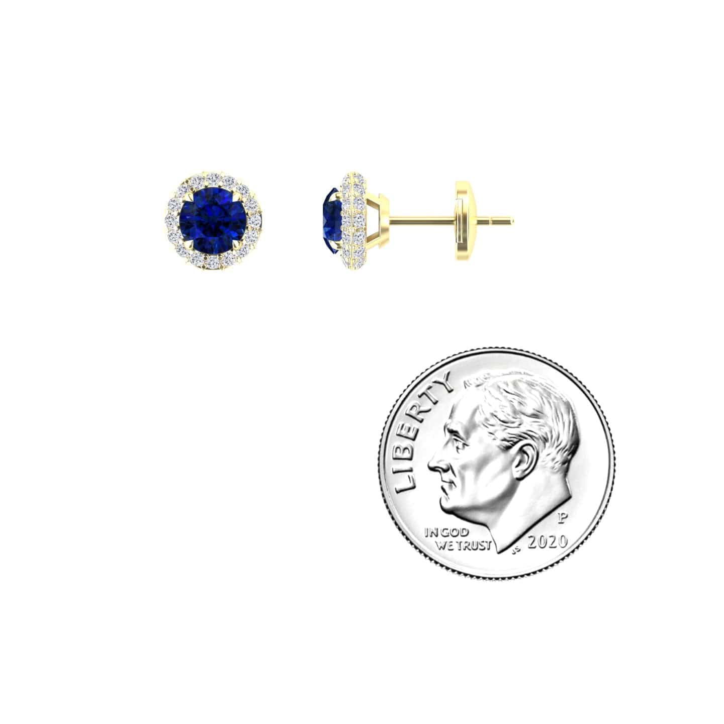 Blue Sapphire & Diamond Halo Earrings - Jing