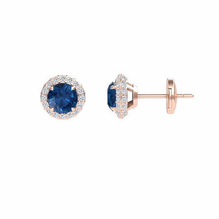 London Blue Topaz & Diamond Halo Earrings - Jing