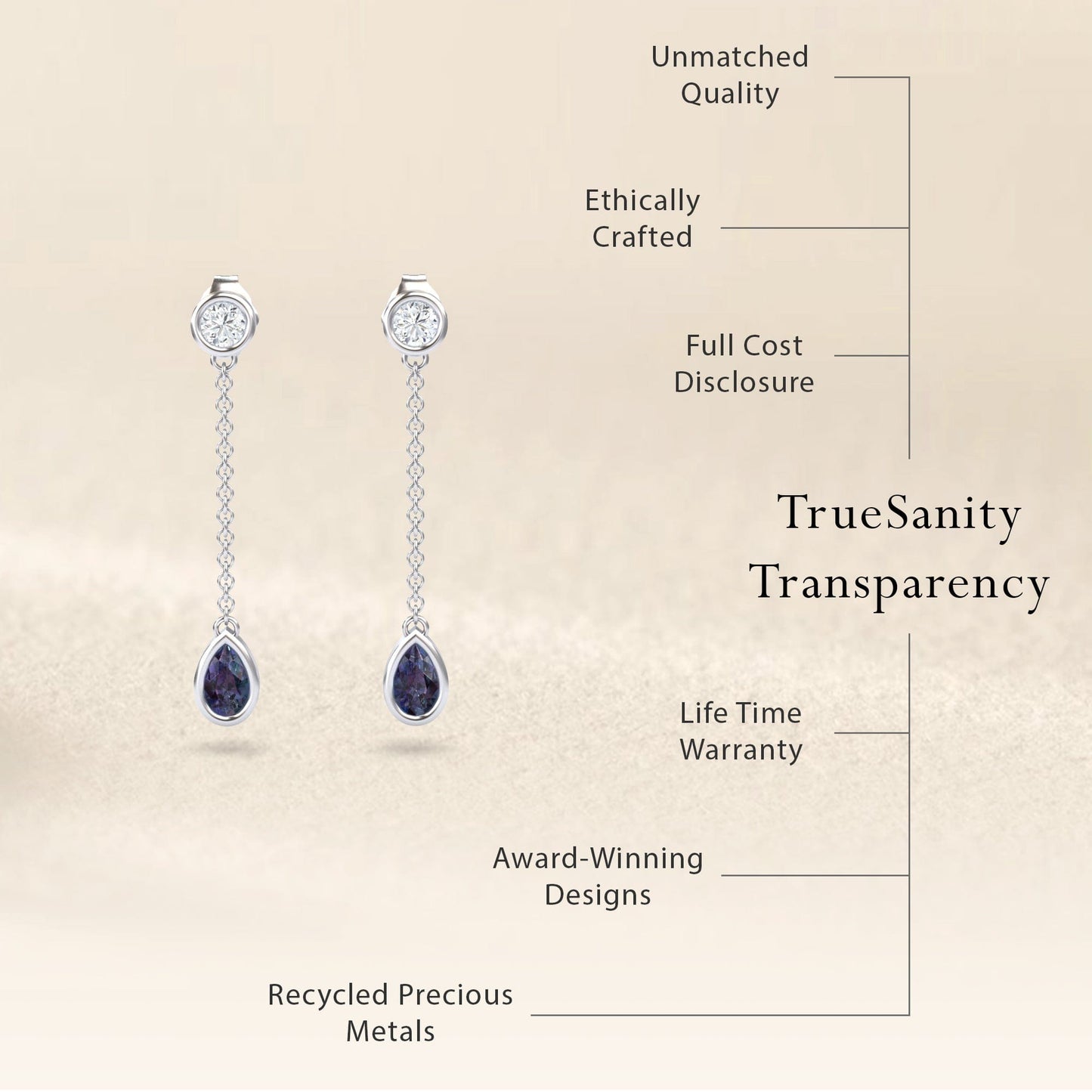 Lab Grown Alexandrite & Diamond Drop Earrings - Lexi