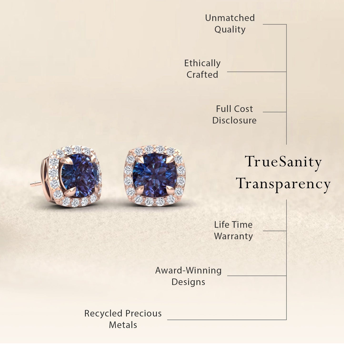 Lab Grown Alexandrite & Diamond Halo Stud Earrings - Maggie