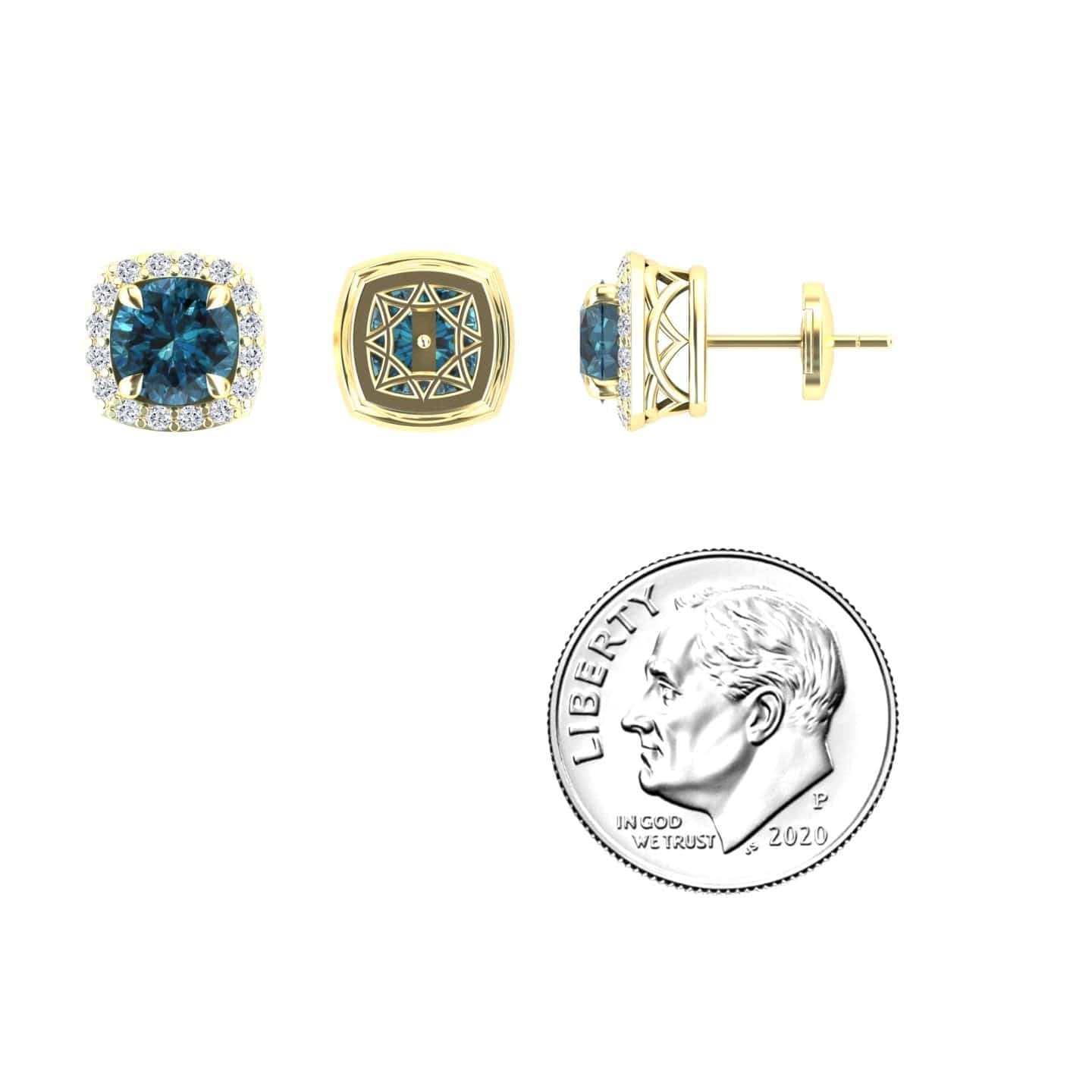 Blue & White Diamond Halo Stud Earrings - Maggie