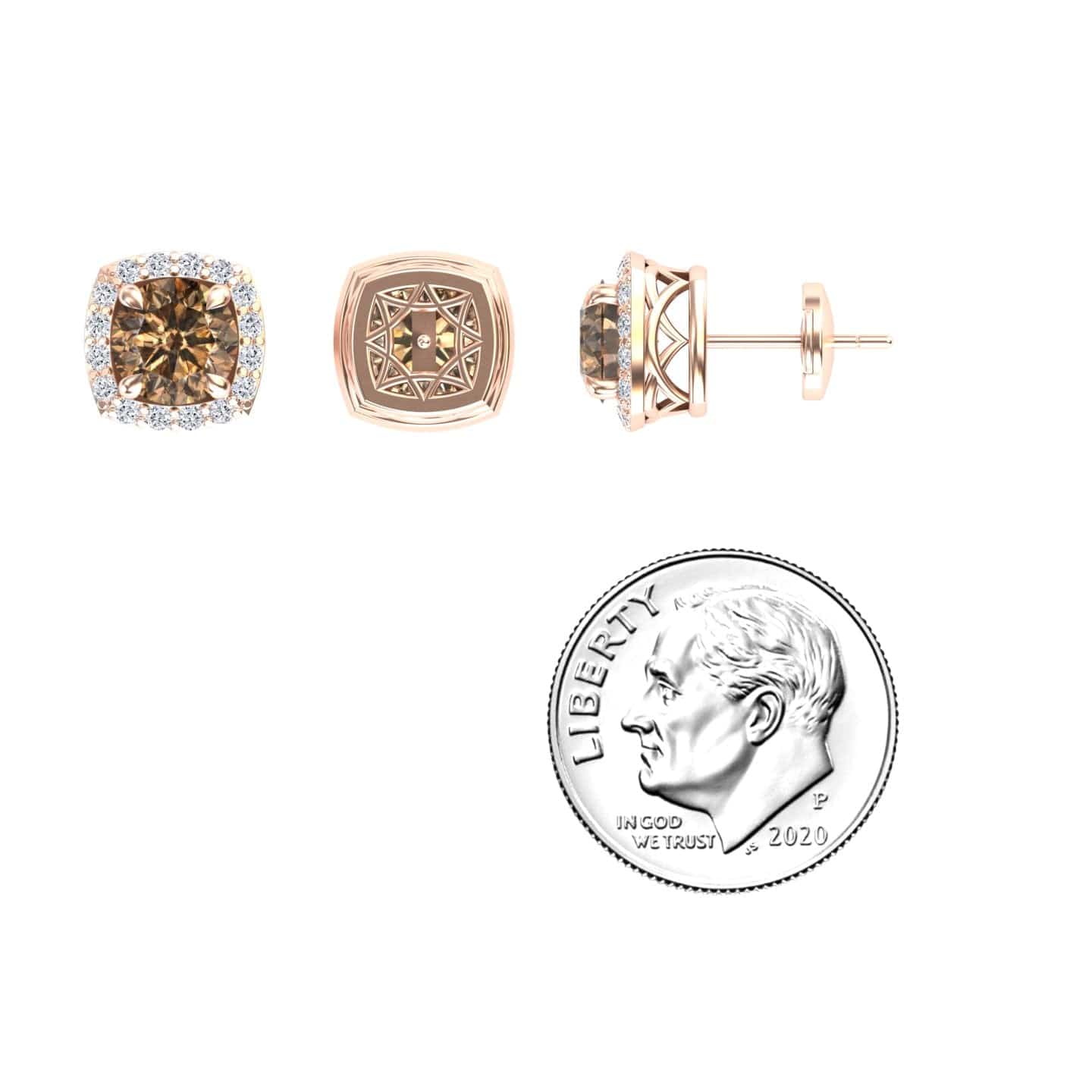 Brown & White Diamond Halo Stud Earrings - Maggie