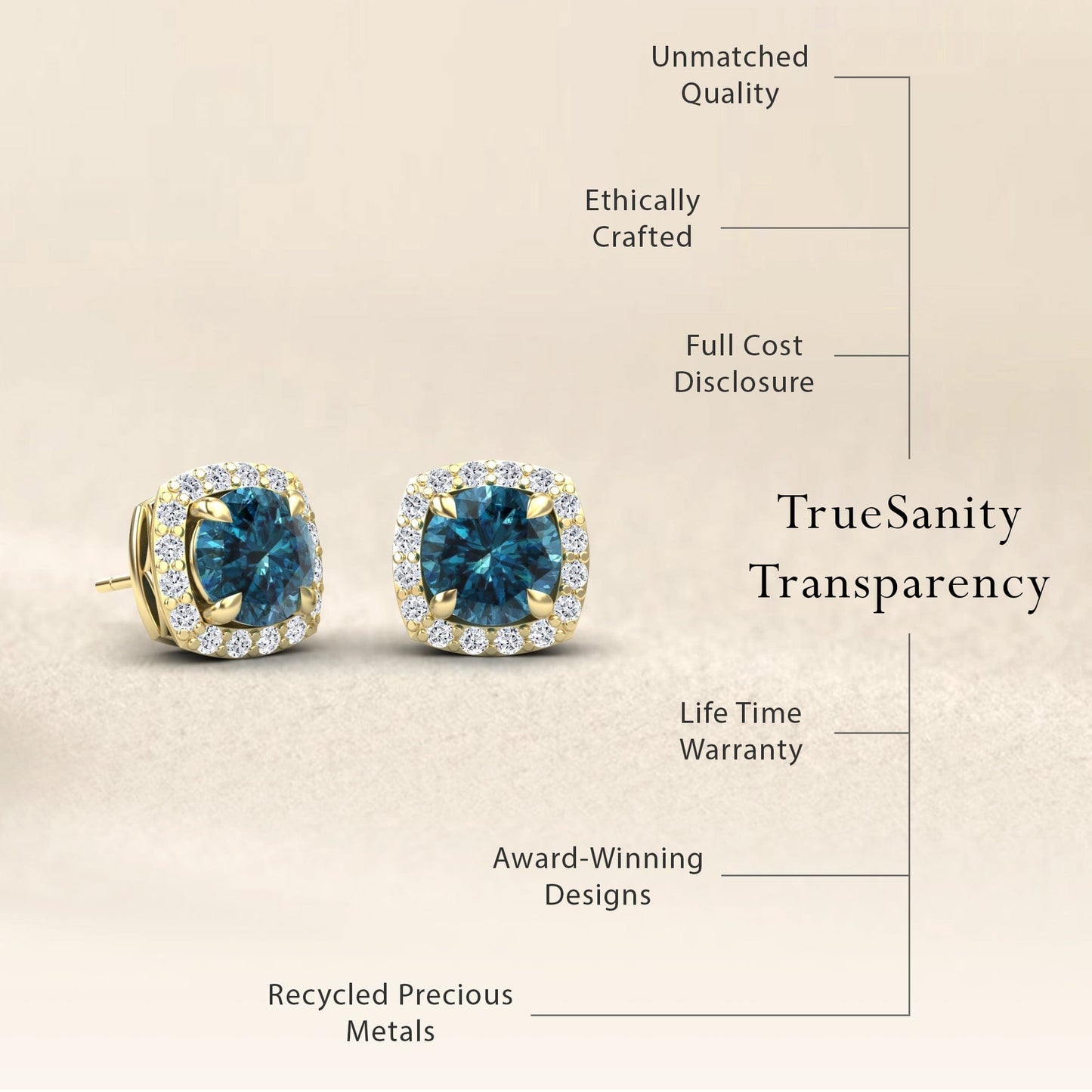 Blue & White Diamond Halo Stud Earrings - Maggie