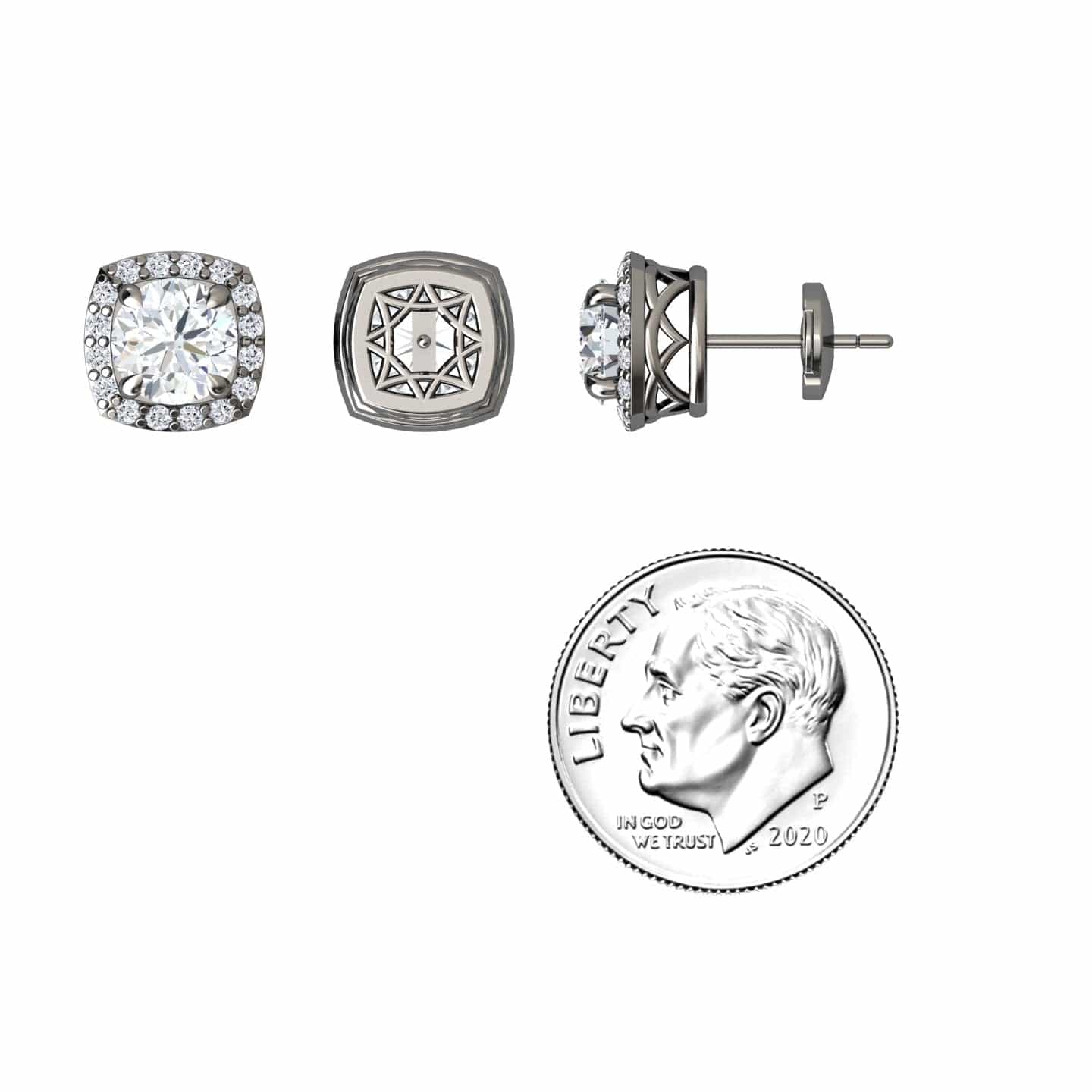 White Diamond Halo Stud Earrings - Maggie