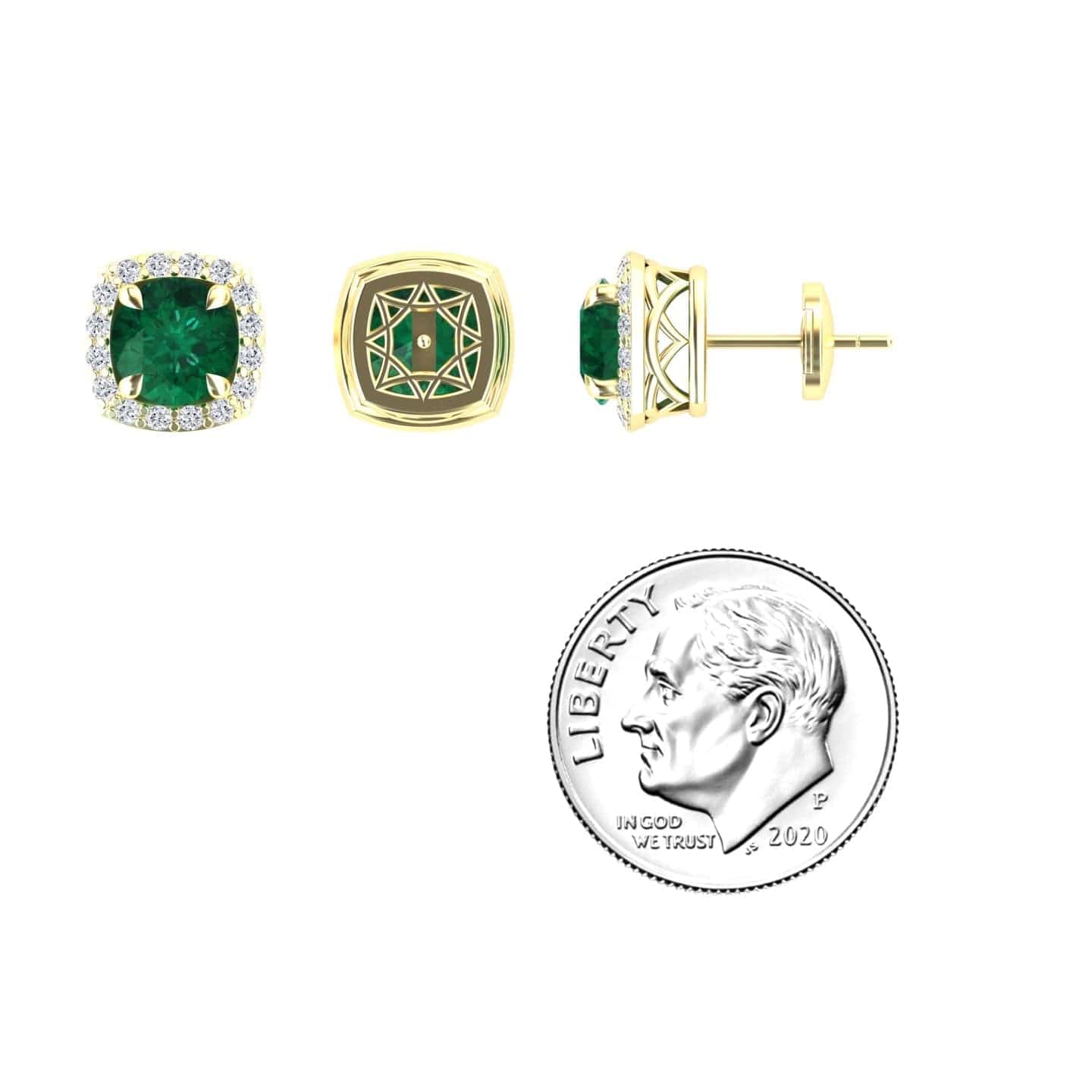 Emerald & Diamond Halo Stud Earrings - Maggie