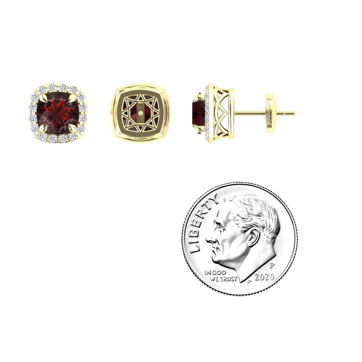 Garnet & Diamond Halo Stud Earrings - Maggie